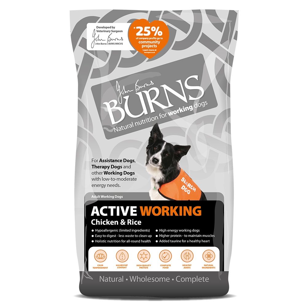 burns assistance dog food